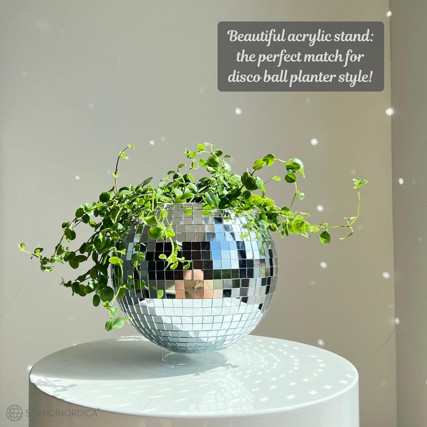 Elevate Your Space with the 8" Silver Disco Ball Planter β Complete Set with Chain, Macrame Hanger, and Self-Watering Insert for Funky Home Decor