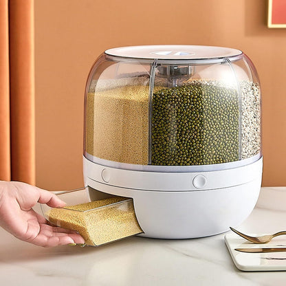 Versatile 6-Grid Rice & Grain Storage Container - 360° Rotating Dry Food Dispenser for Home Kitchen (5Kg)