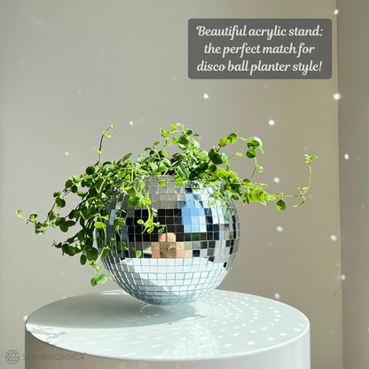 Elevate Your Space with the 8" Silver Disco Ball Planter – Complete Set with Chain, Macrame Hanger, and Self-Watering Insert for Funky Home Decor