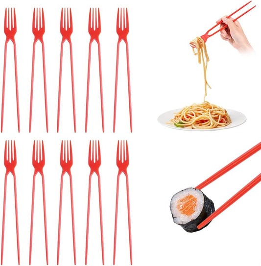 10-Piece Fork Chopsticks Set - The Ultimate 2-in-1 Utensil for Effortless Dining at Home or On-the-Go!