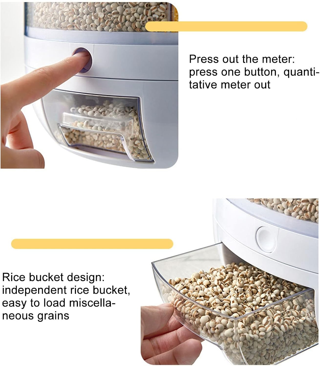Versatile 6-Grid Rice & Grain Storage Container - 360° Rotating Dry Food Dispenser for Home Kitchen (5Kg)