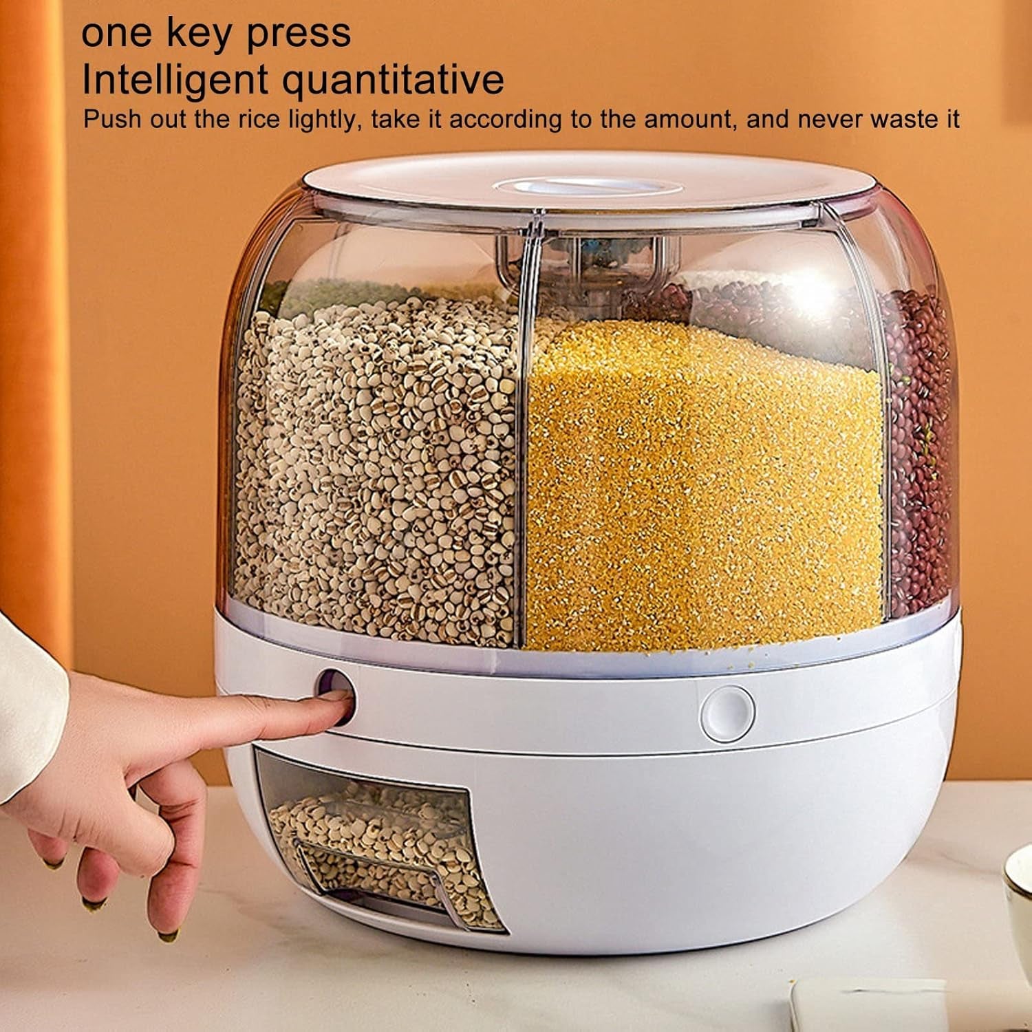 Versatile 6-Grid Rice & Grain Storage Container - 360° Rotating Dry Food Dispenser for Home Kitchen (5Kg)