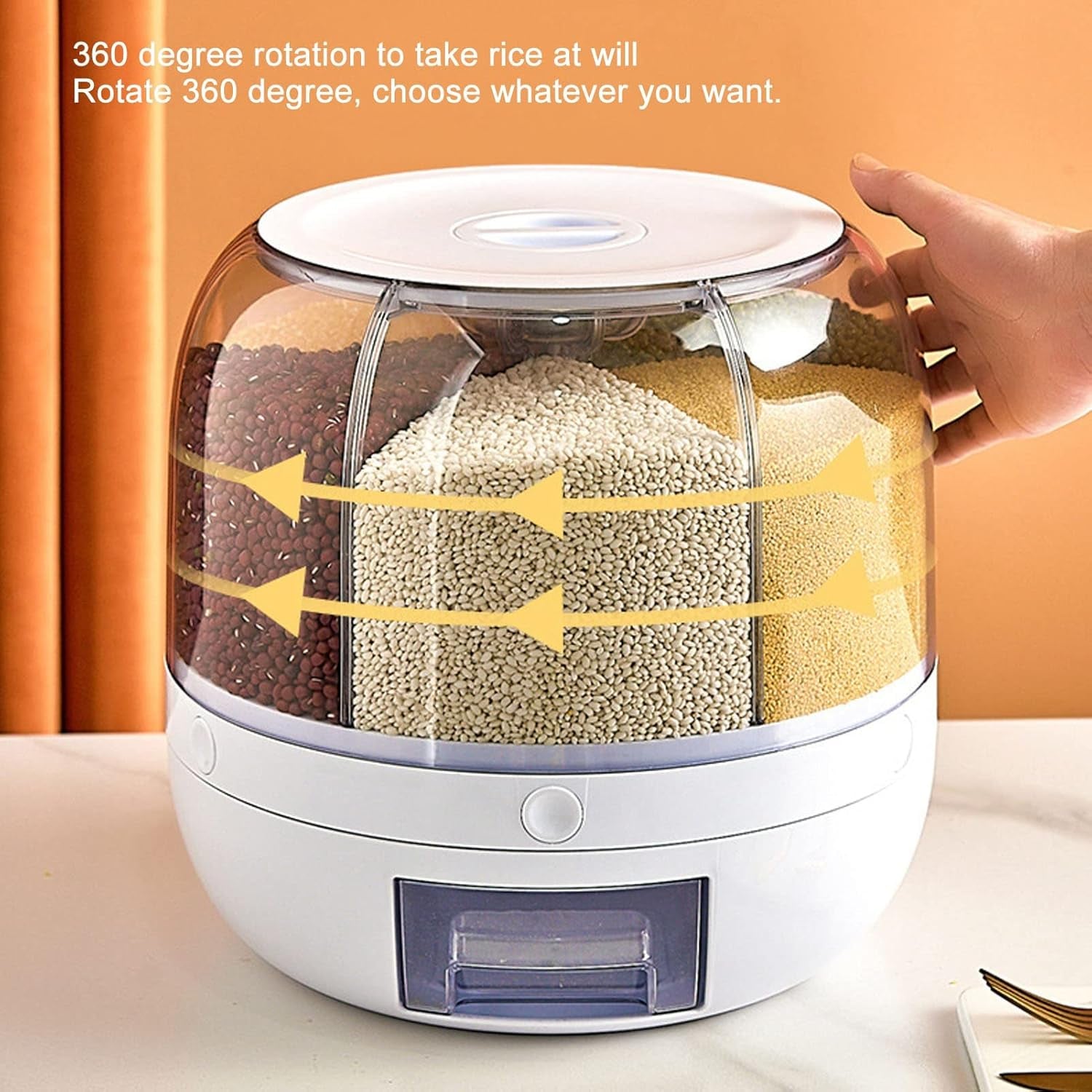 Versatile 6-Grid Rice & Grain Storage Container - 360° Rotating Dry Food Dispenser for Home Kitchen (5Kg)