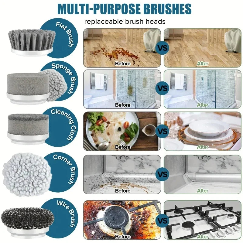 Revolutionary Electric Spin Scrubber: Cordless Power Cleaning Brush with 5 Versatile Brush Heads for Effortless Home Cleaning