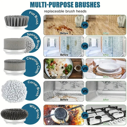 Revolutionary Electric Spin Scrubber: Cordless Power Cleaning Brush with 5 Versatile Brush Heads for Effortless Home Cleaning