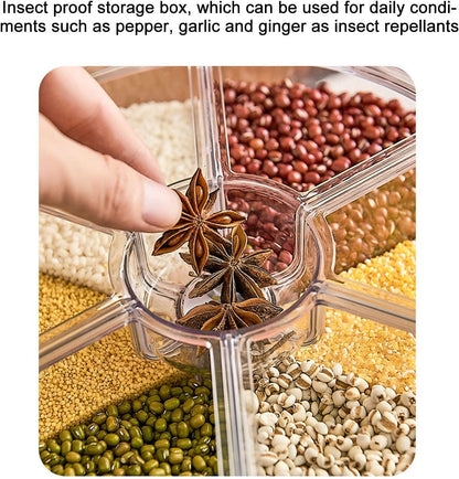 Versatile 6-Grid Rice & Grain Storage Container - 360° Rotating Dry Food Dispenser for Home Kitchen (5Kg)
