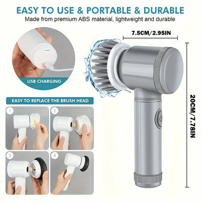 Revolutionary Electric Spin Scrubber: Cordless Power Cleaning Brush with 5 Versatile Brush Heads for Effortless Home Cleaning